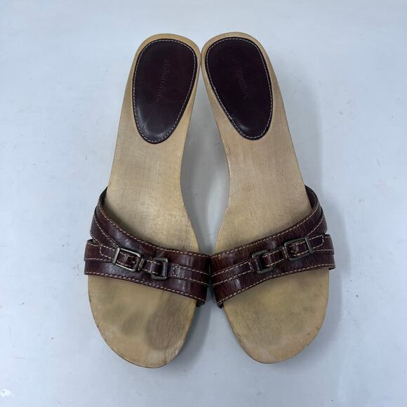 Xhilaration Vintage Sandal Women's 9.5 Y2K Leather Open Toe Wooden Platform Heel - Picture 3 of 12